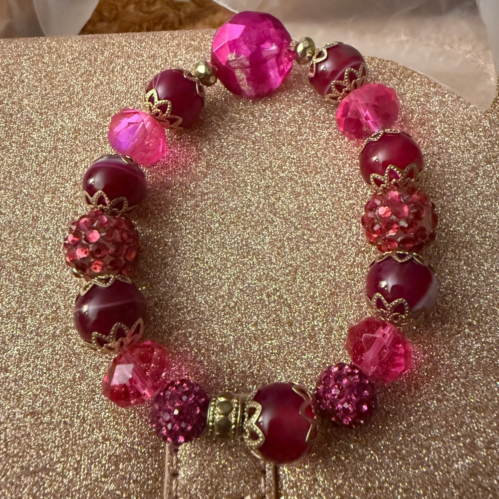 Pink Beaded Stretch Bracelet - Fashion Jewelry
